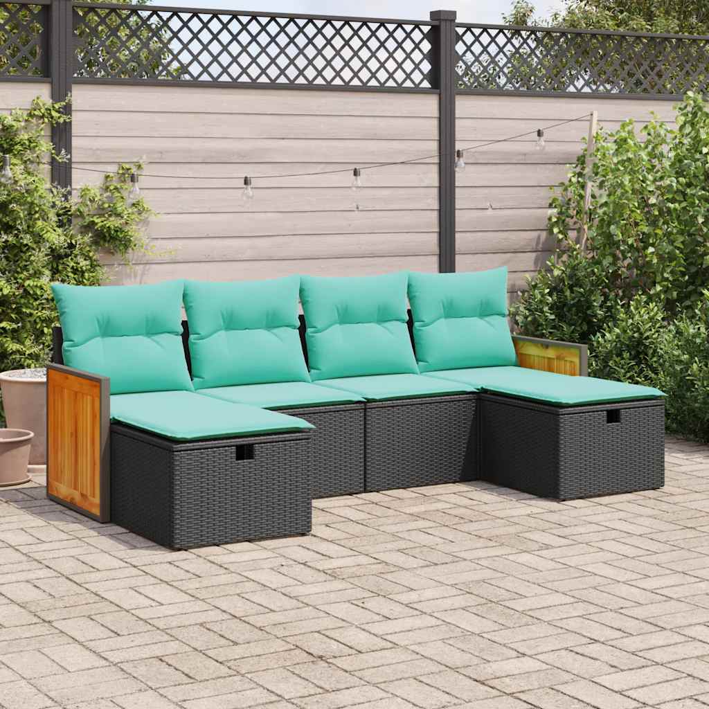 6 részes fekete polyrattan kerti ülőgarnitúra párnákkal