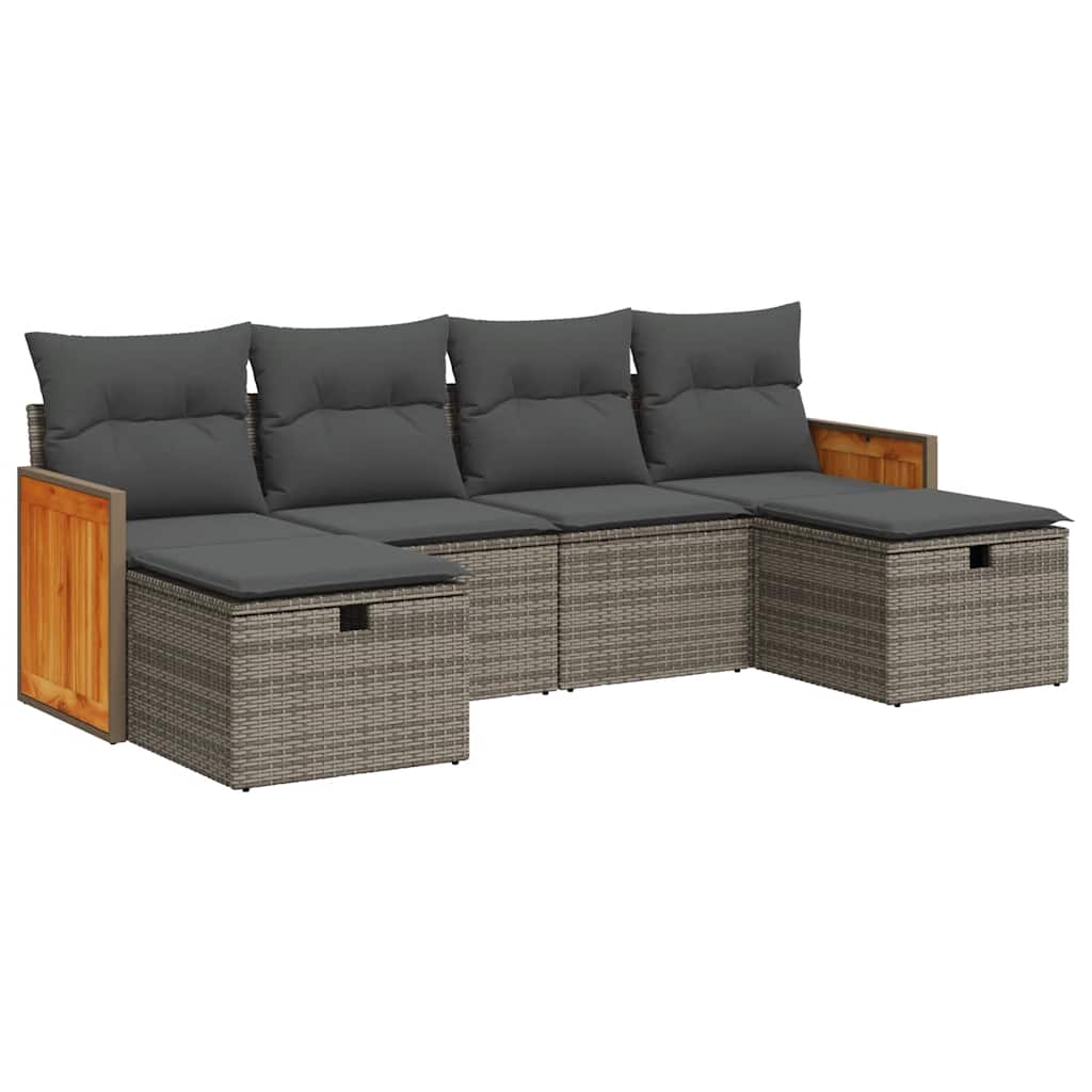 6 részes szürke polyrattan kerti ülőgarnitúra párnákkal