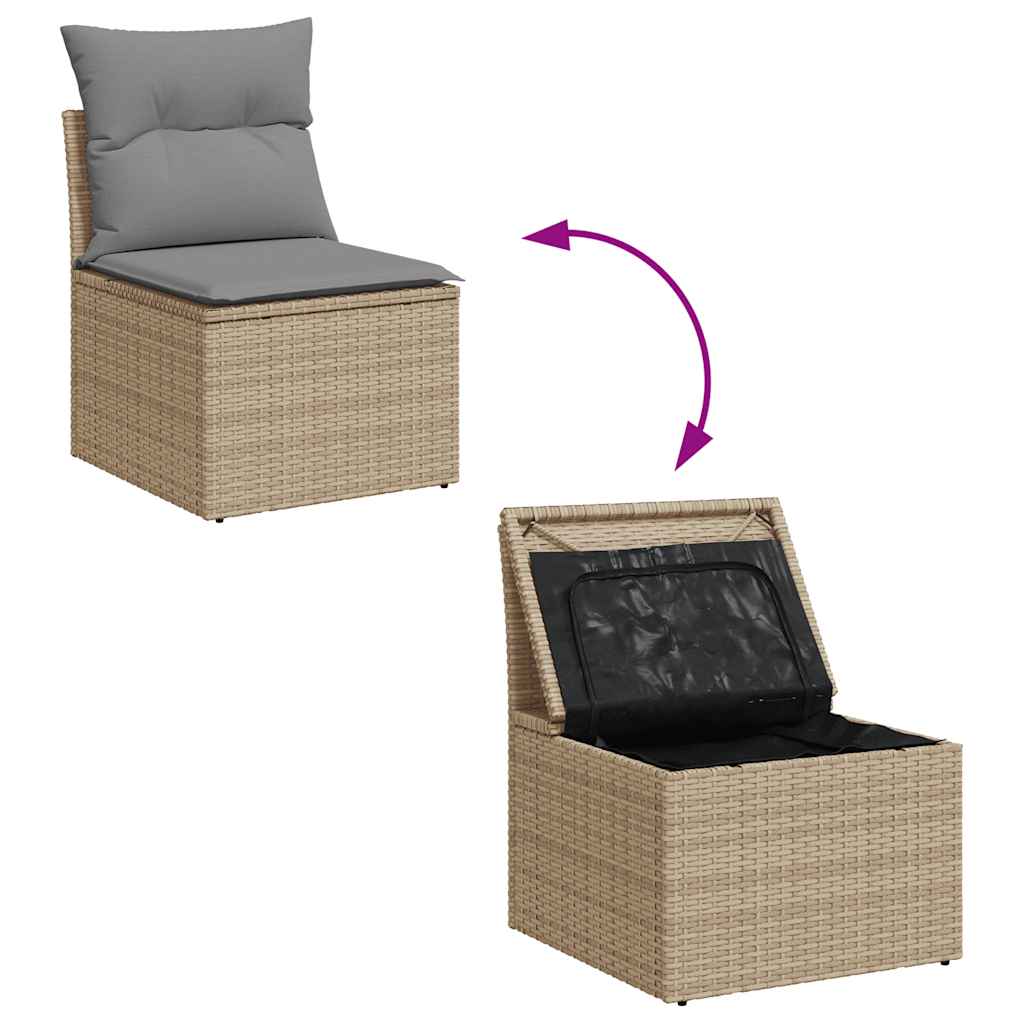 10 részes bézs polyrattan kerti ülőgarnitúra párnával