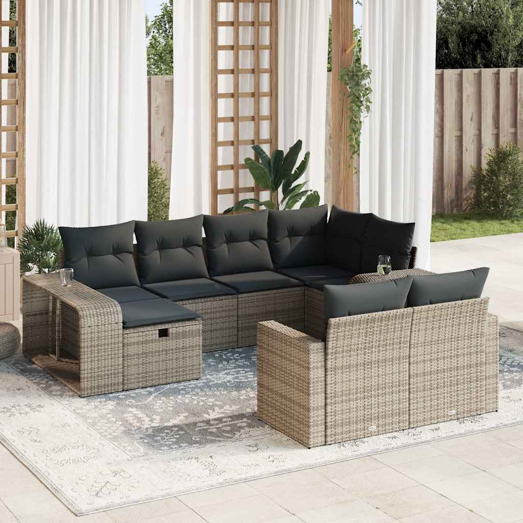 10 részes szürke polyrattan kerti ülőgarnitúra párnákkal