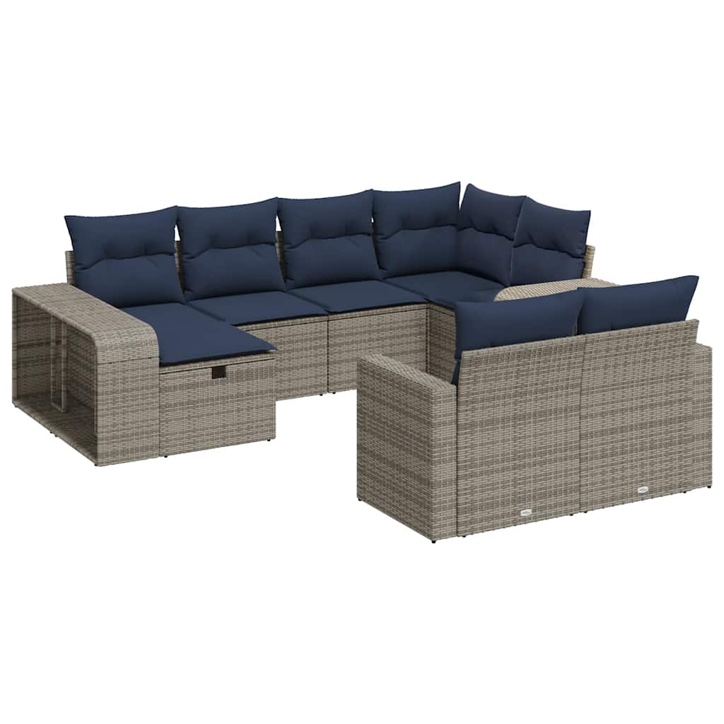 10 részes szürke polyrattan kerti ülőgarnitúra párnákkal