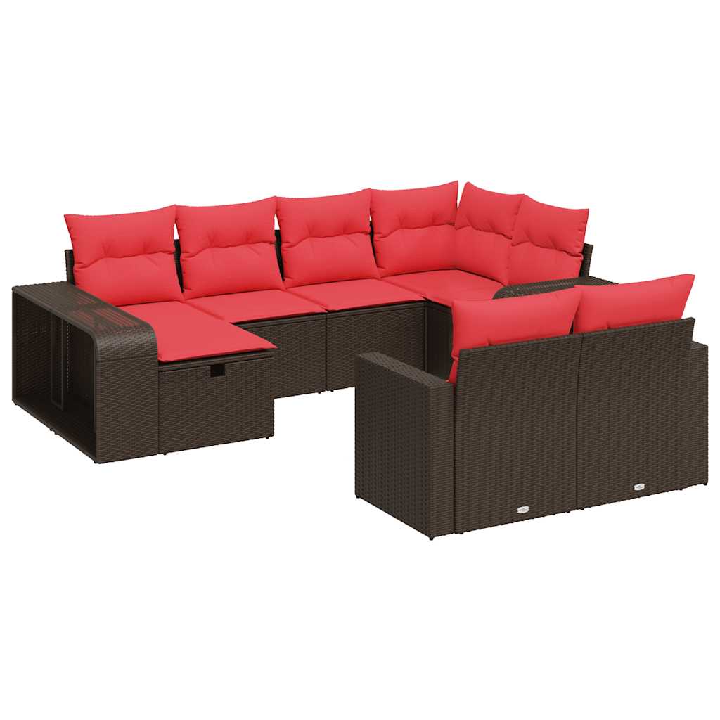 10 részes barna polyrattan kerti ülőgarnitúra párnákkal