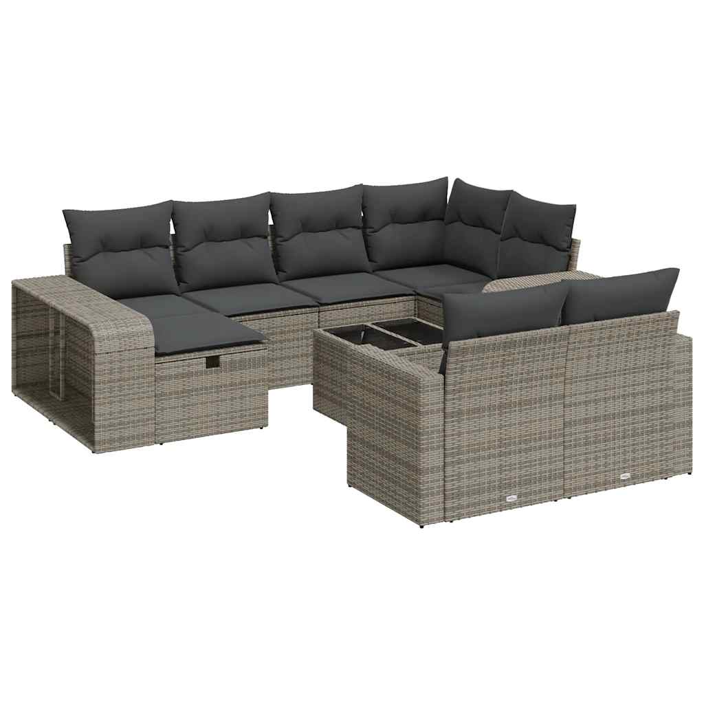 11 részes szürke polyrattan kerti ülőgarnitúra párnákkal