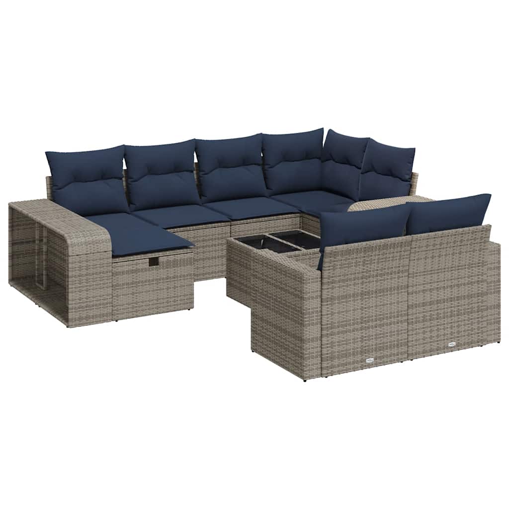 11 részes szürke polyrattan kerti ülőgarnitúra párnákkal