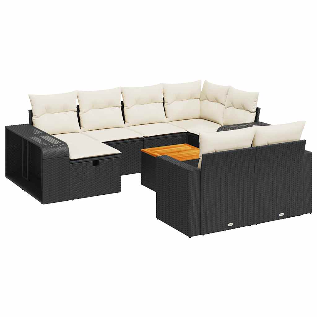 11 részes fekete polyrattan kerti ülőgarnitúra párnákkal