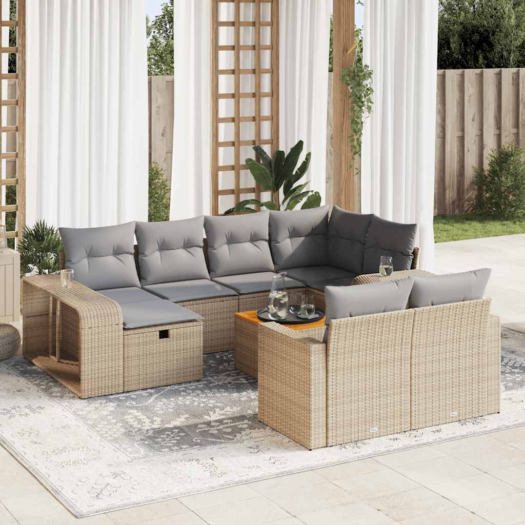 11 részes bézs polyrattan kerti ülőgarnitúra párnákkal