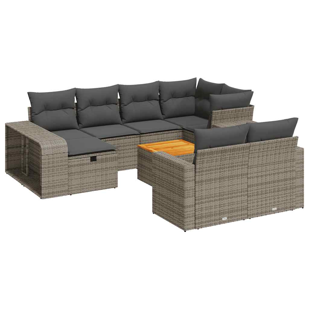 11 részes szürke polyrattan kerti ülőgarnitúra párnákkal