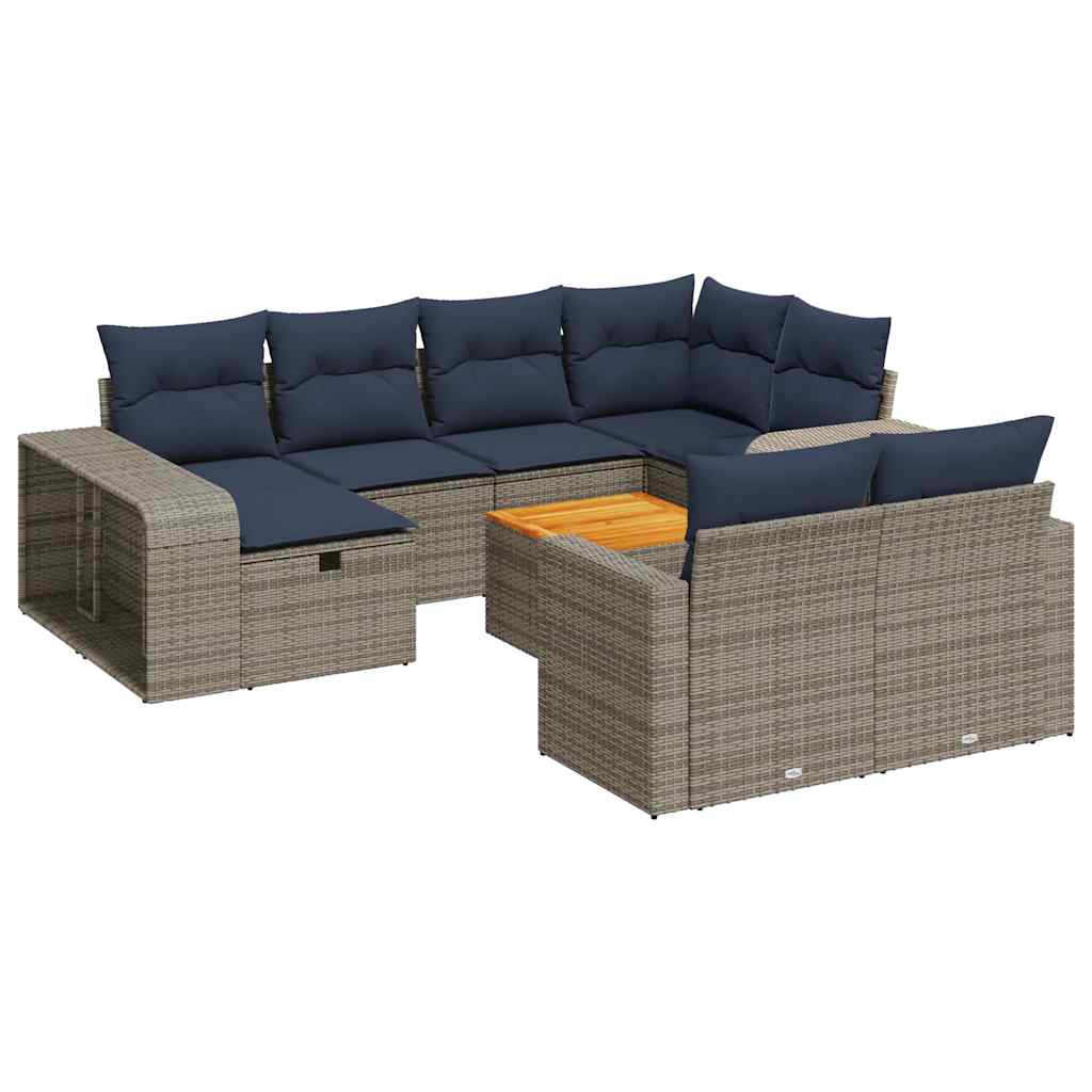 11 részes szürke polyrattan kerti ülőgarnitúra párnákkal