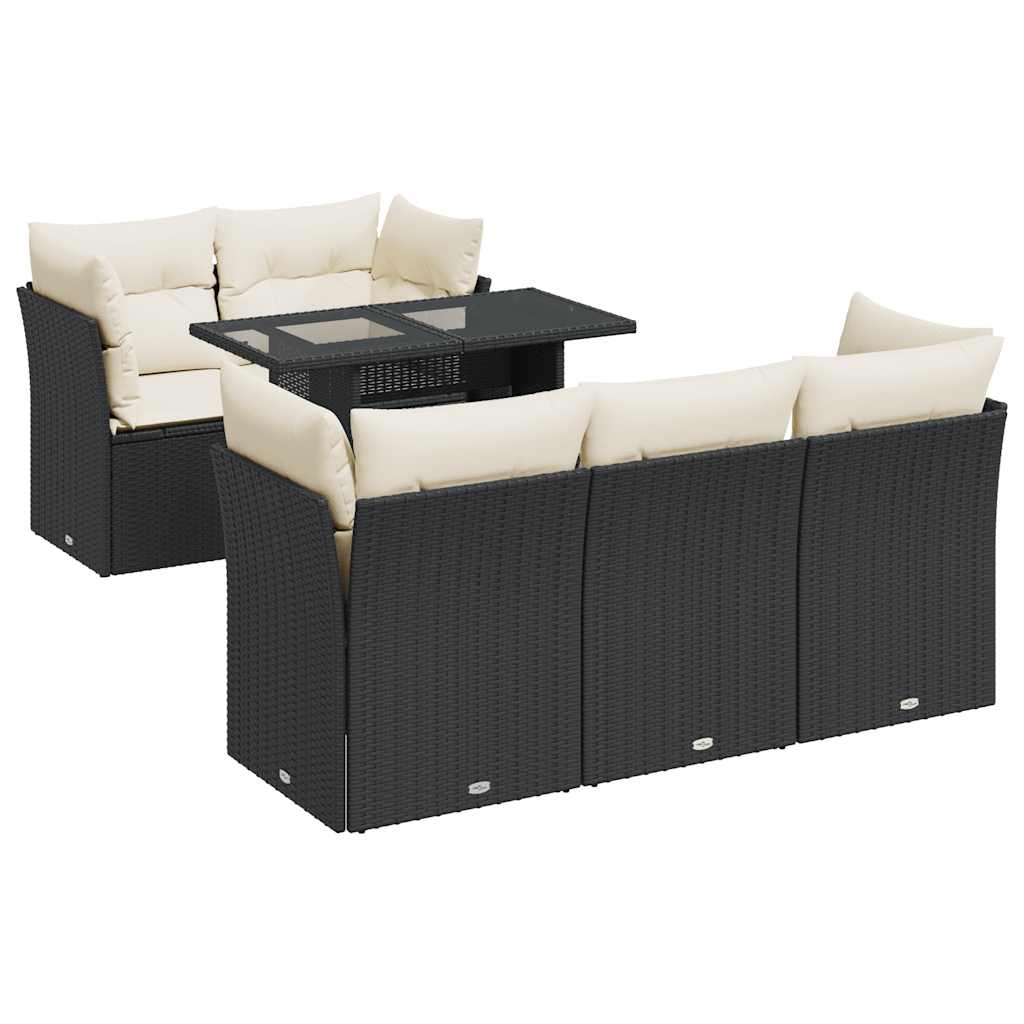 6 részes fekete polyrattan kerti ülőgarnitúra párnákkal