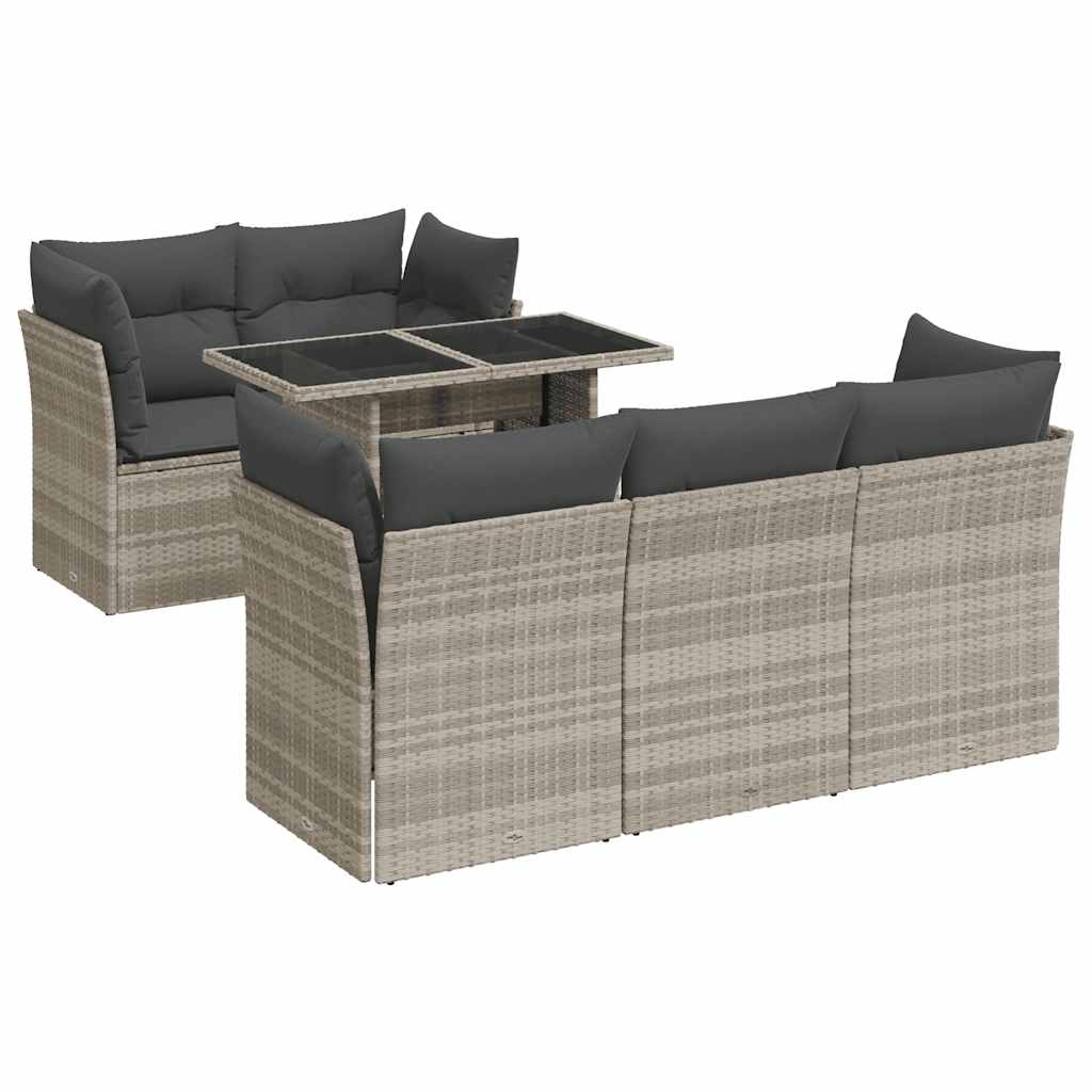 6 részes világosszürke polyrattan kerti ülőgarnitúra párnákkal