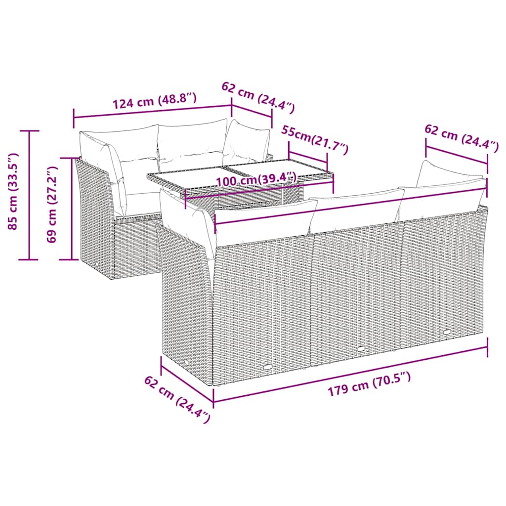 6 részes világosszürke polyrattan kerti ülőgarnitúra párnákkal