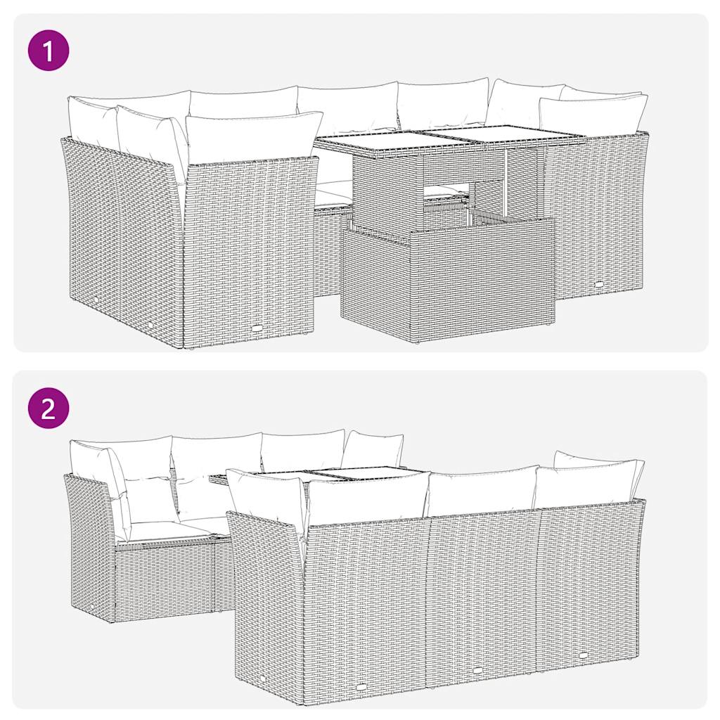 7 részes fekete polyrattan kerti ülőgarnitúra párnával