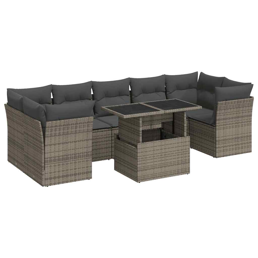 8 részes szürke polyrattan kerti ülőgarnitúra párnákkal