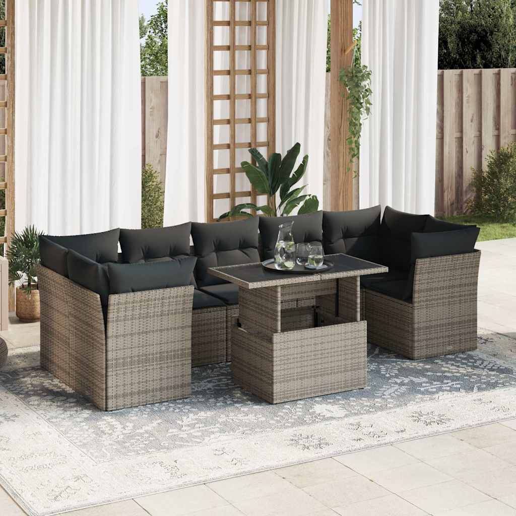 8 részes szürke polyrattan kerti ülőgarnitúra párnákkal