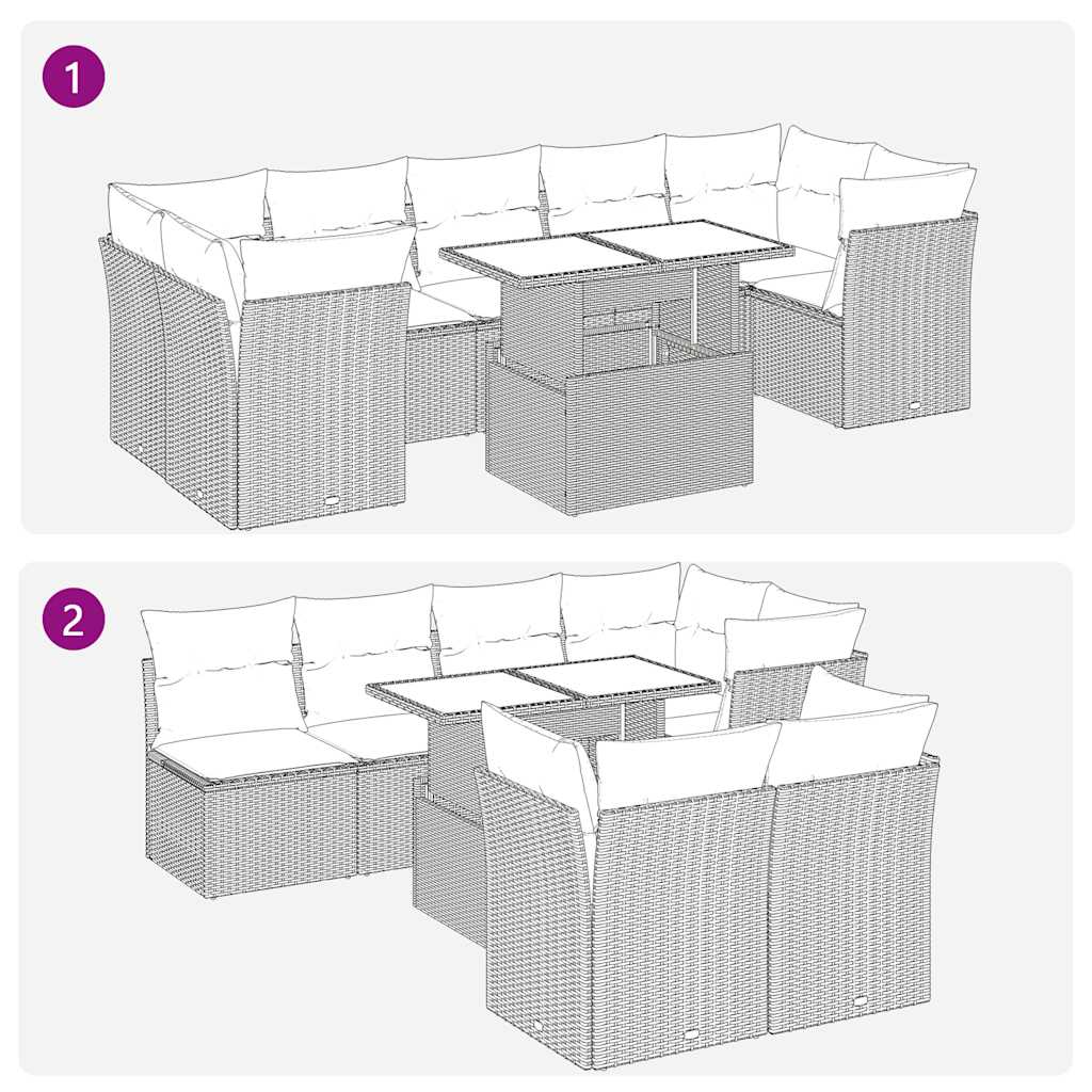 8 részes világosszürke polyrattan kerti ülőgarnitúra párnával