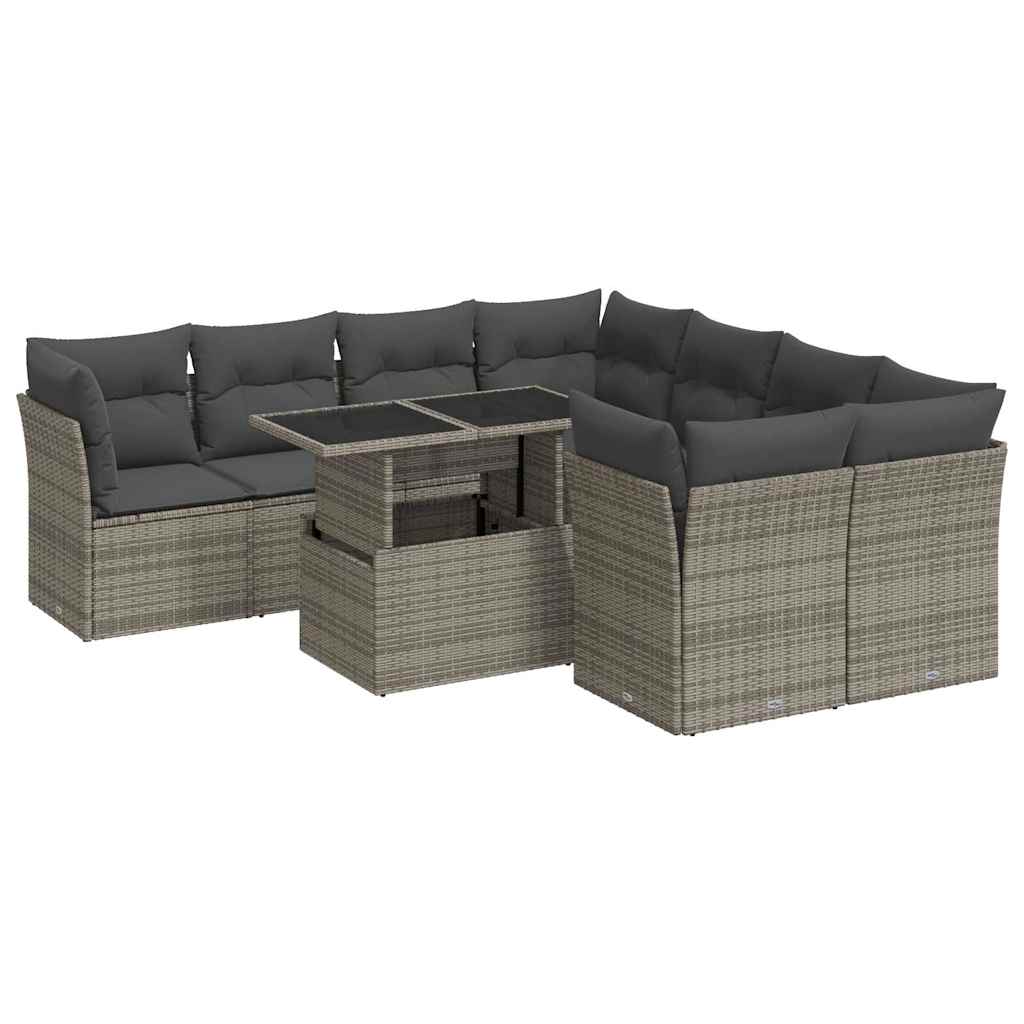 9 részes szürke polyrattan kerti ülőgarnitúra párnákkal