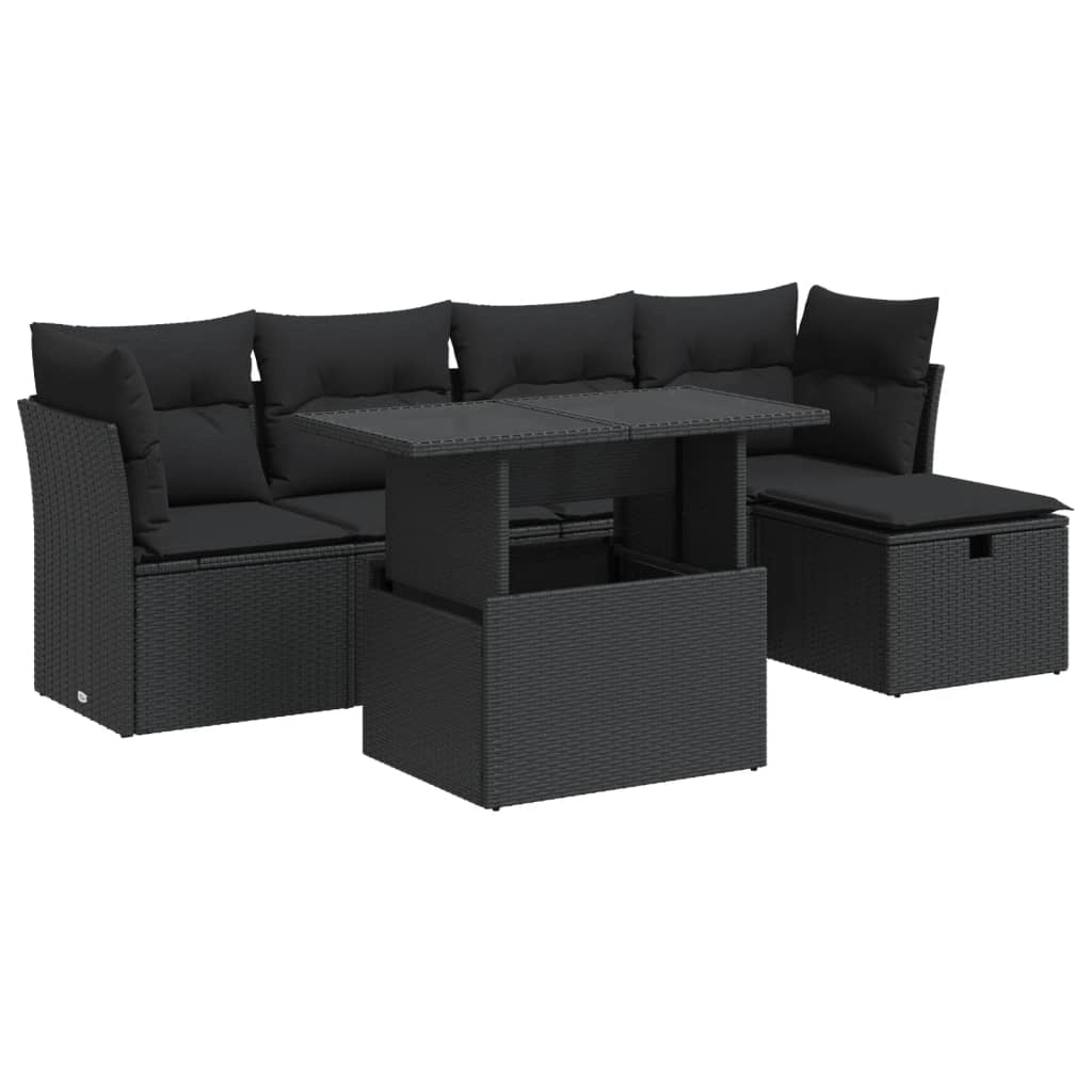 6 részes fekete polyrattan kerti ülőgarnitúra párnákkal
