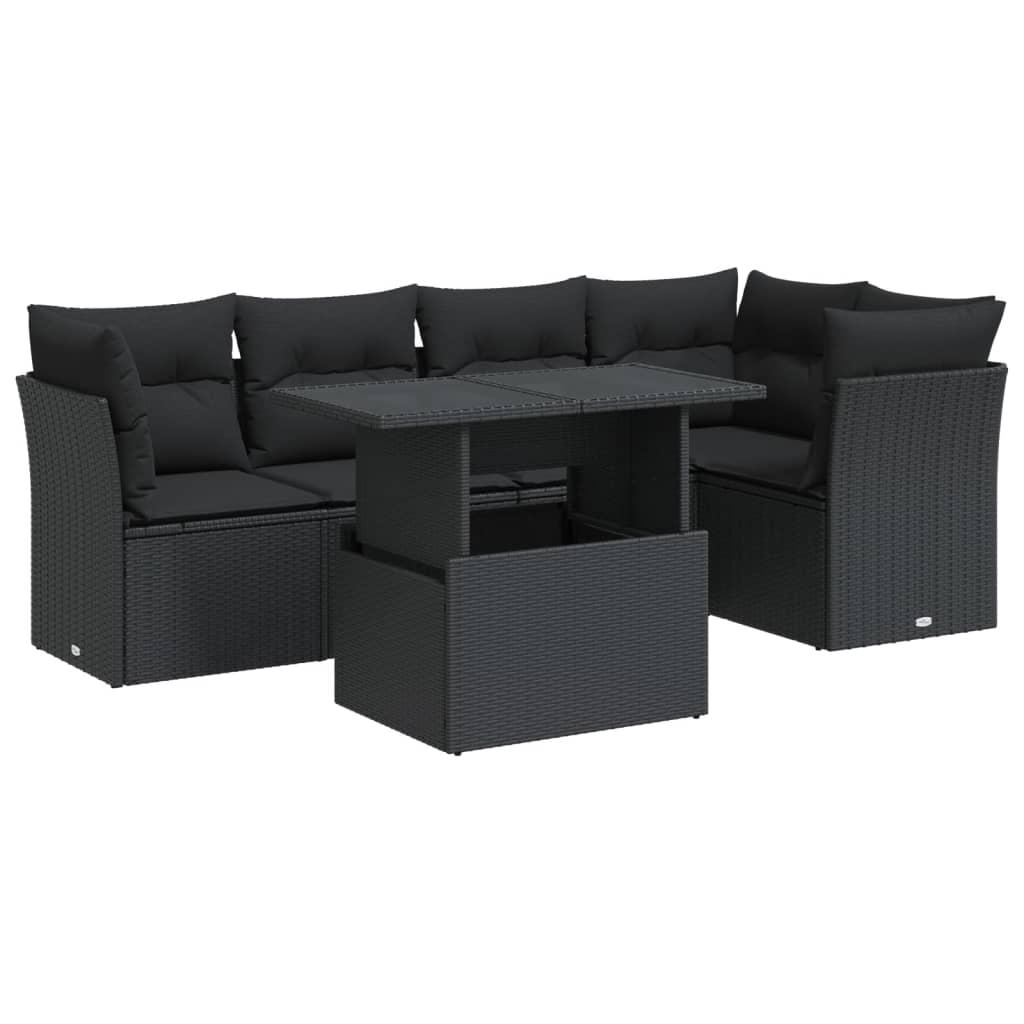 6 részes fekete polyrattan kerti ülőgarnitúra párnákkal