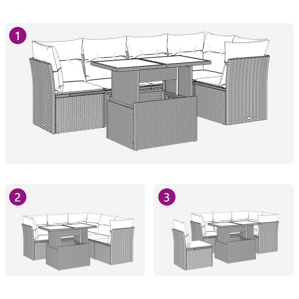 6 részes fekete polyrattan kerti ülőgarnitúra párnákkal