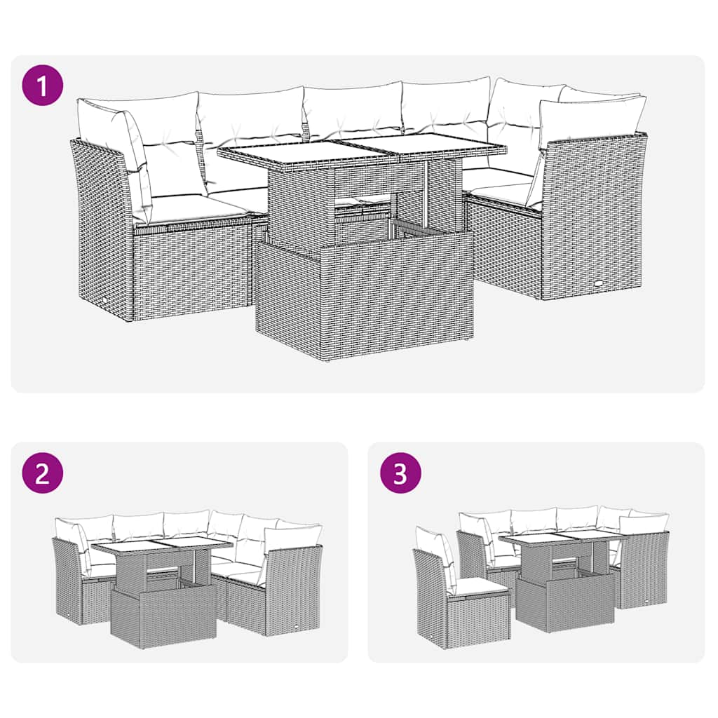 6 részes fekete polyrattan kerti ülőgarnitúra párnákkal