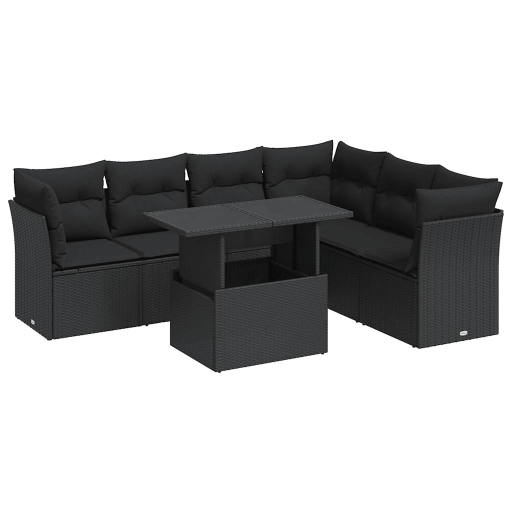 7 részes fekete polyrattan kerti ülőgarnitúra párnával