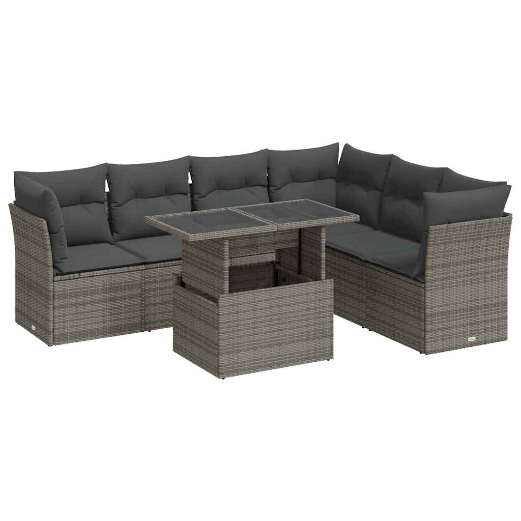 7 részes szürke polyrattan kerti ülőgarnitúra párnákkal