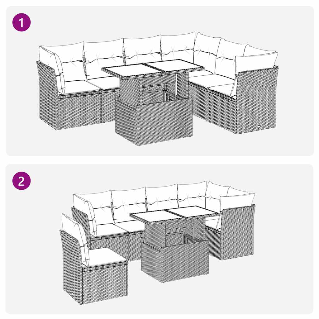 7 részes szürke polyrattan kerti ülőgarnitúra párnákkal