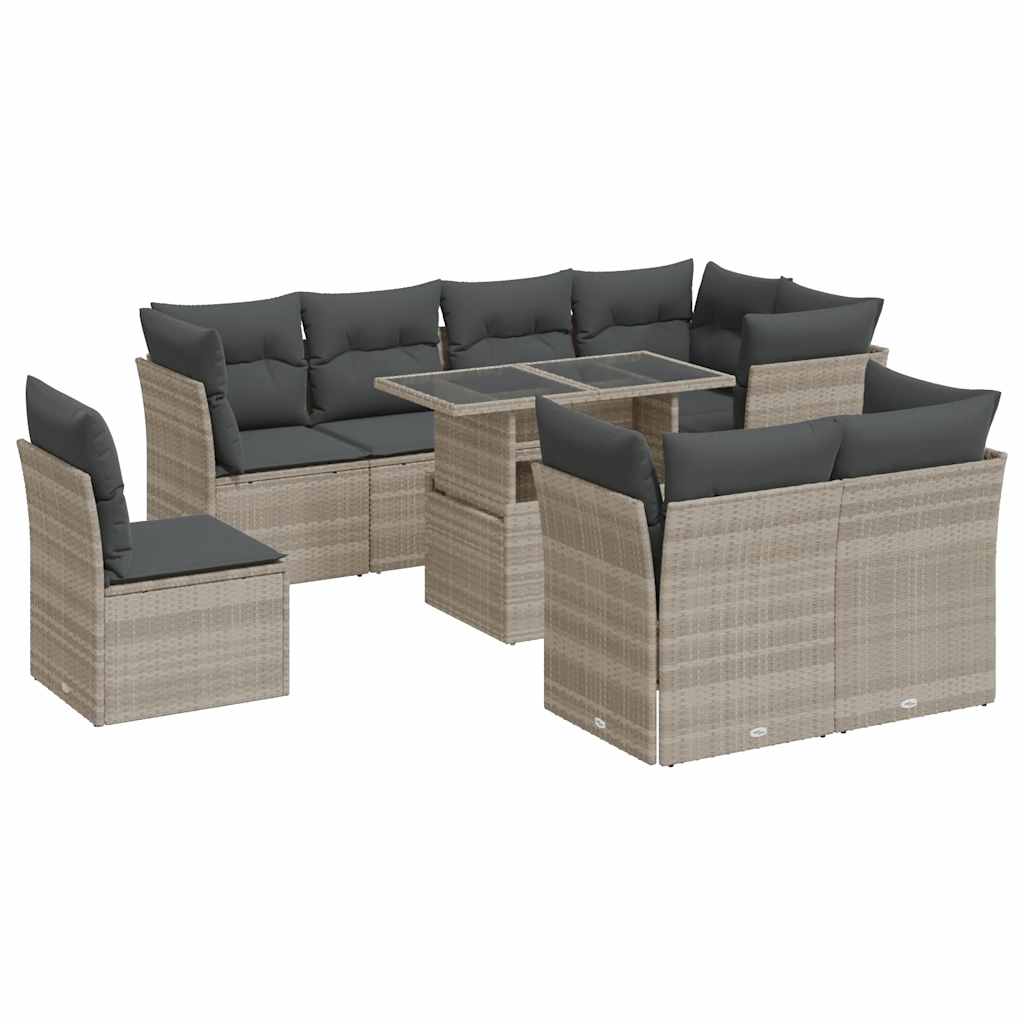 9 részes világosszürke polyrattan kerti ülőgarnitúra párnával