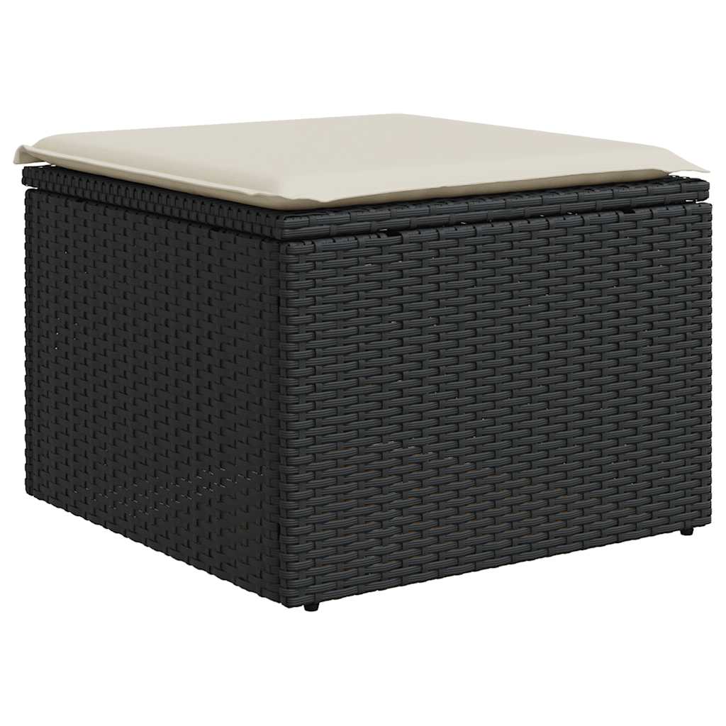 7 részes fekete polyrattan kerti ülőgarnitúra párnával