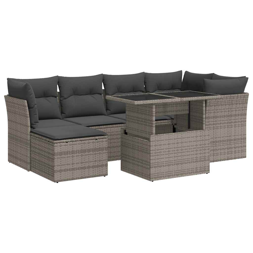 7 részes szürke polyrattan kerti ülőgarnitúra párnákkal