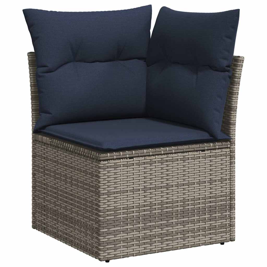 7 részes szürke polyrattan akácfa kerti ülőgarnitúra párnákkal
