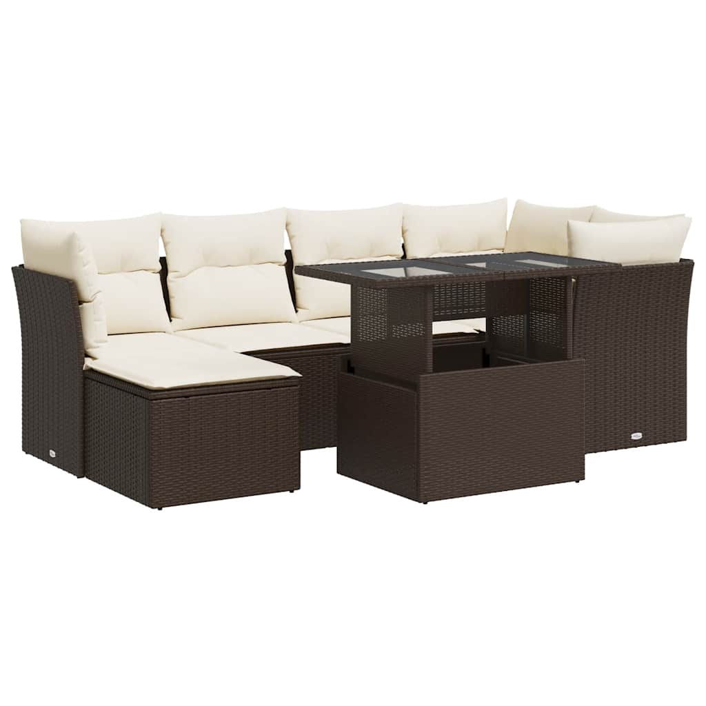 7 részes barna polyrattan kerti ülőgarnitúra párnákkal