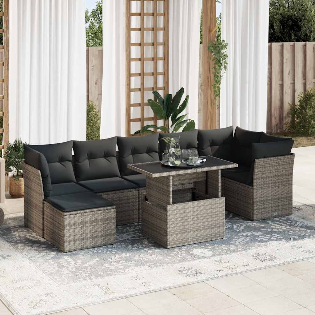 8 részes szürke polyrattan kerti ülőgarnitúra párnákkal