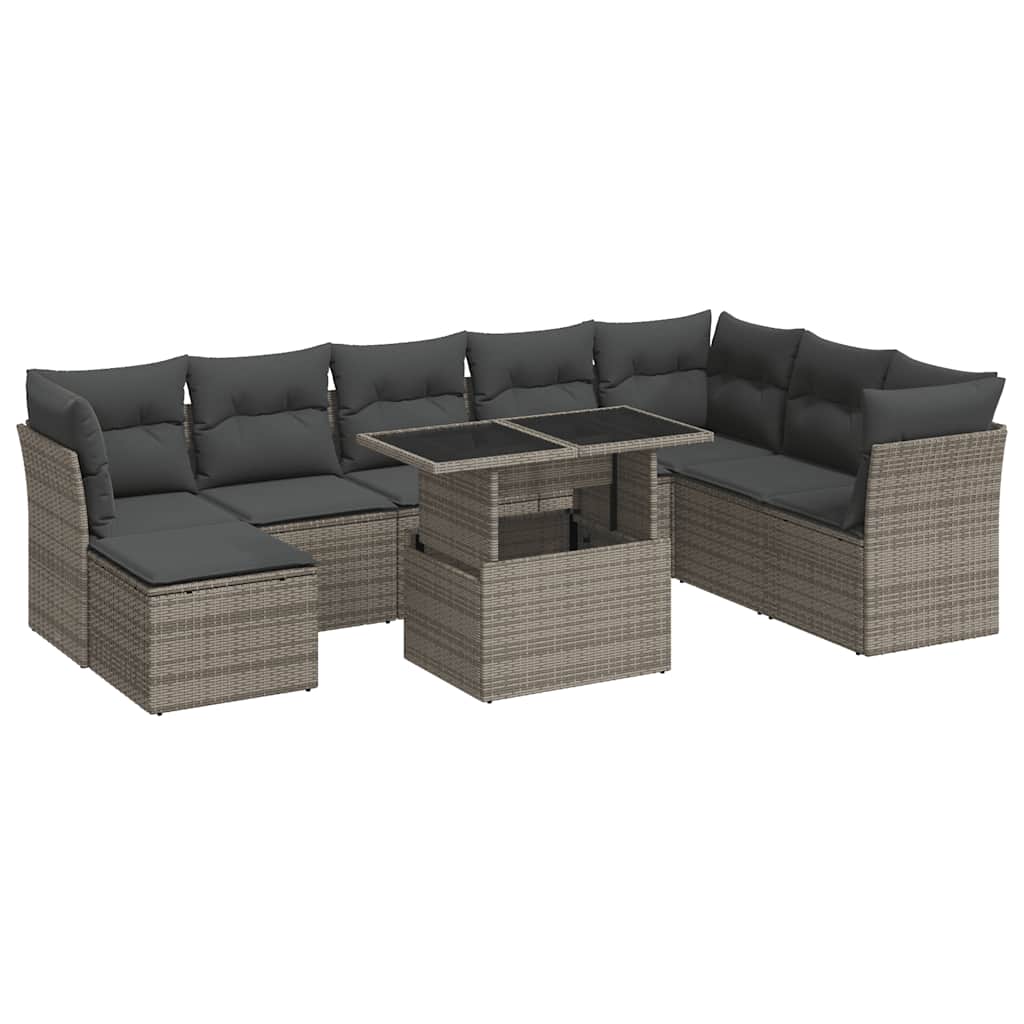 9 részes szürke polyrattan kerti ülőgarnitúra párnákkal
