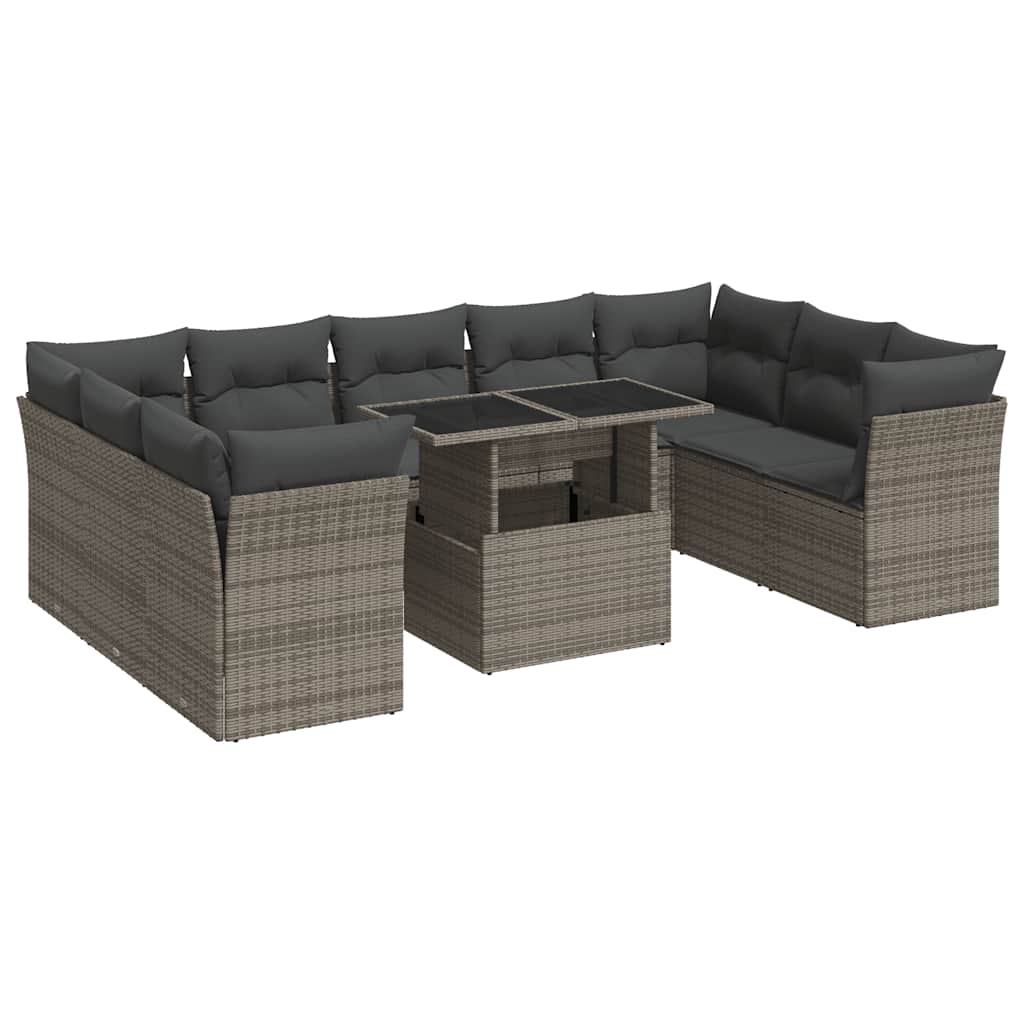 10 részes szürke polyrattan kerti ülőgarnitúra párnákkal