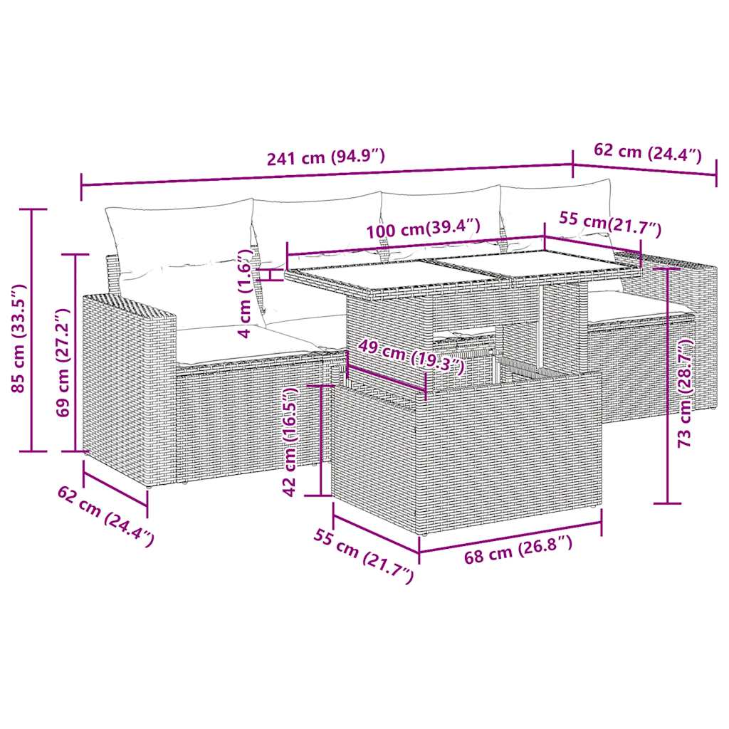 5 részes bézs polyrattan kerti ülőgarnitúra párnákkal