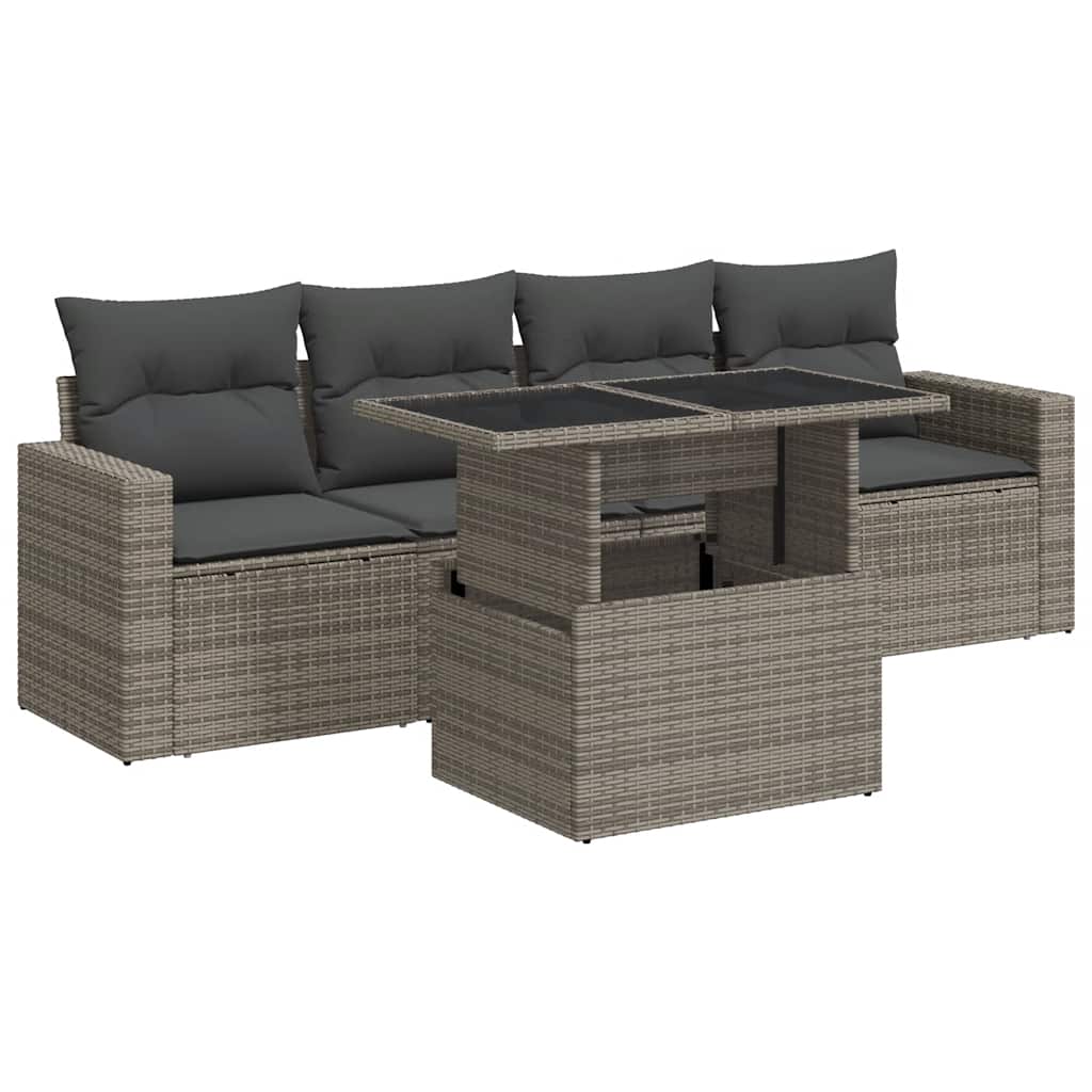 5 részes szürke polyrattan kerti ülőgarnitúra párnákkal