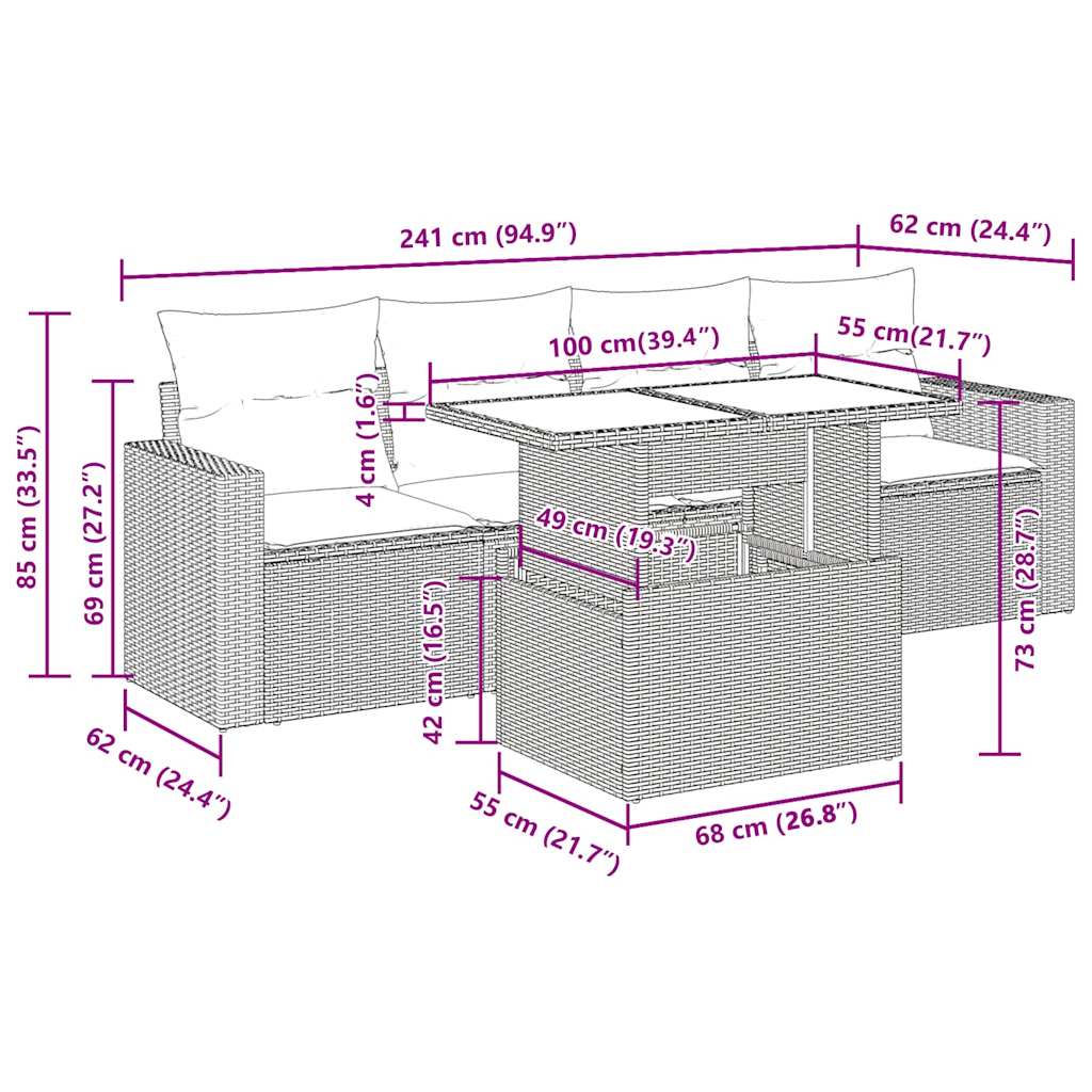 5 részes szürke polyrattan kerti ülőgarnitúra párnákkal