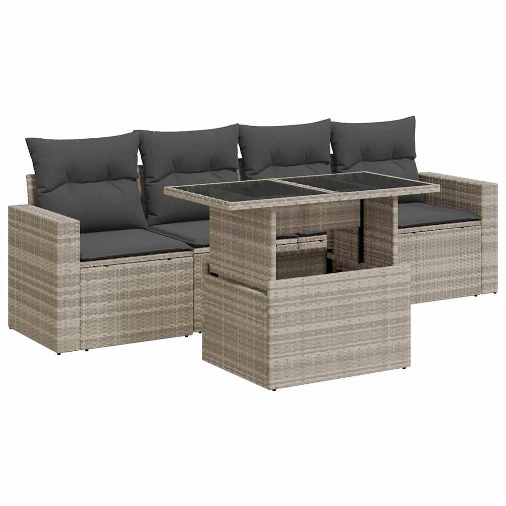 5 részes világosszürke polyrattan kerti ülőgarnitúra párnákkal
