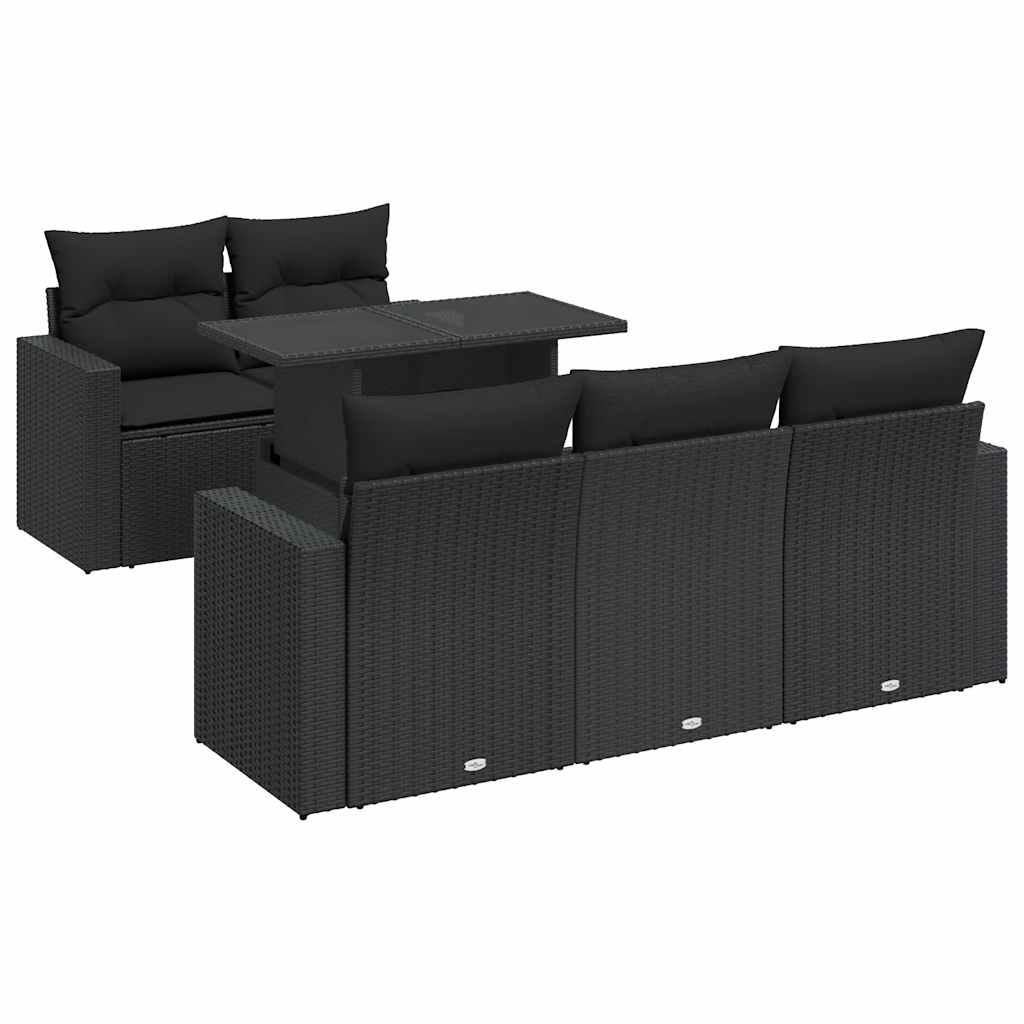 6 részes fekete polyrattan kerti ülőgarnitúra párnákkal