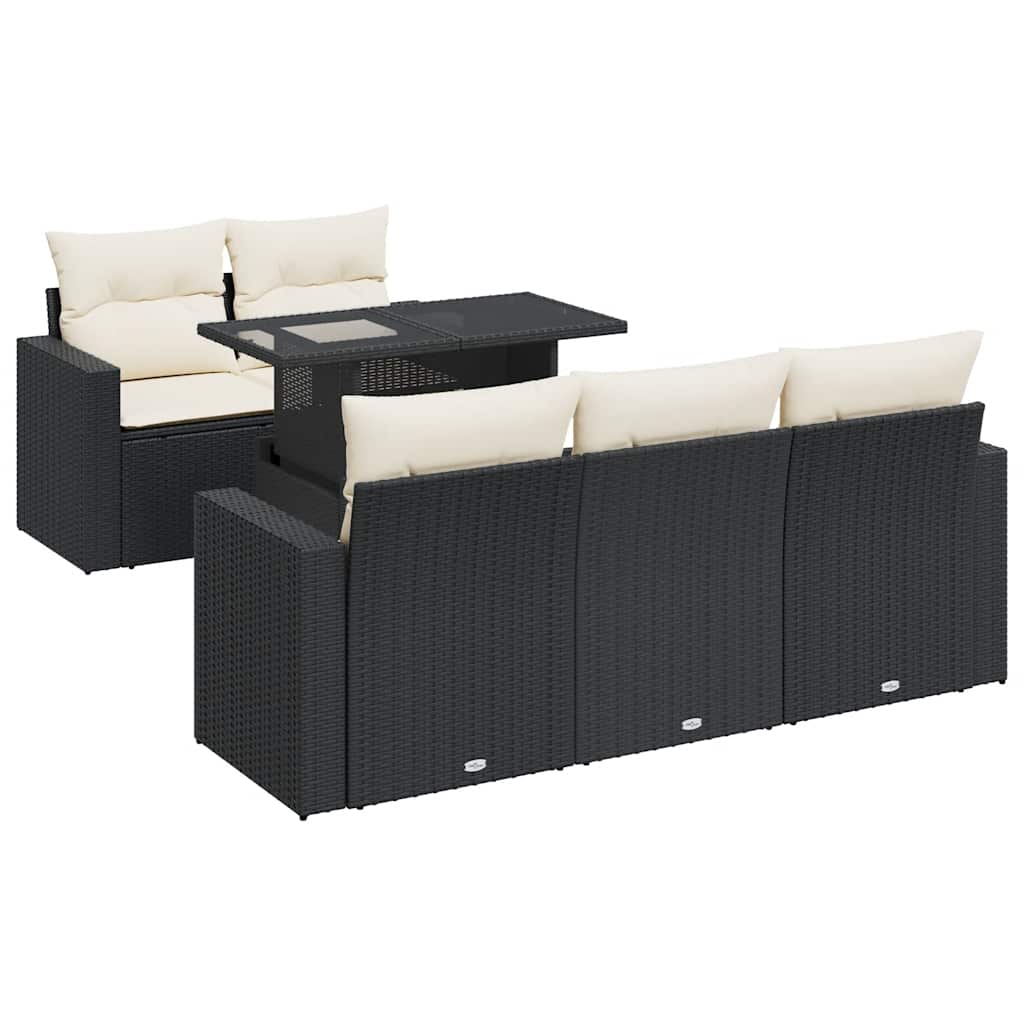 6 részes fekete polyrattan kerti ülőgarnitúra párnákkal