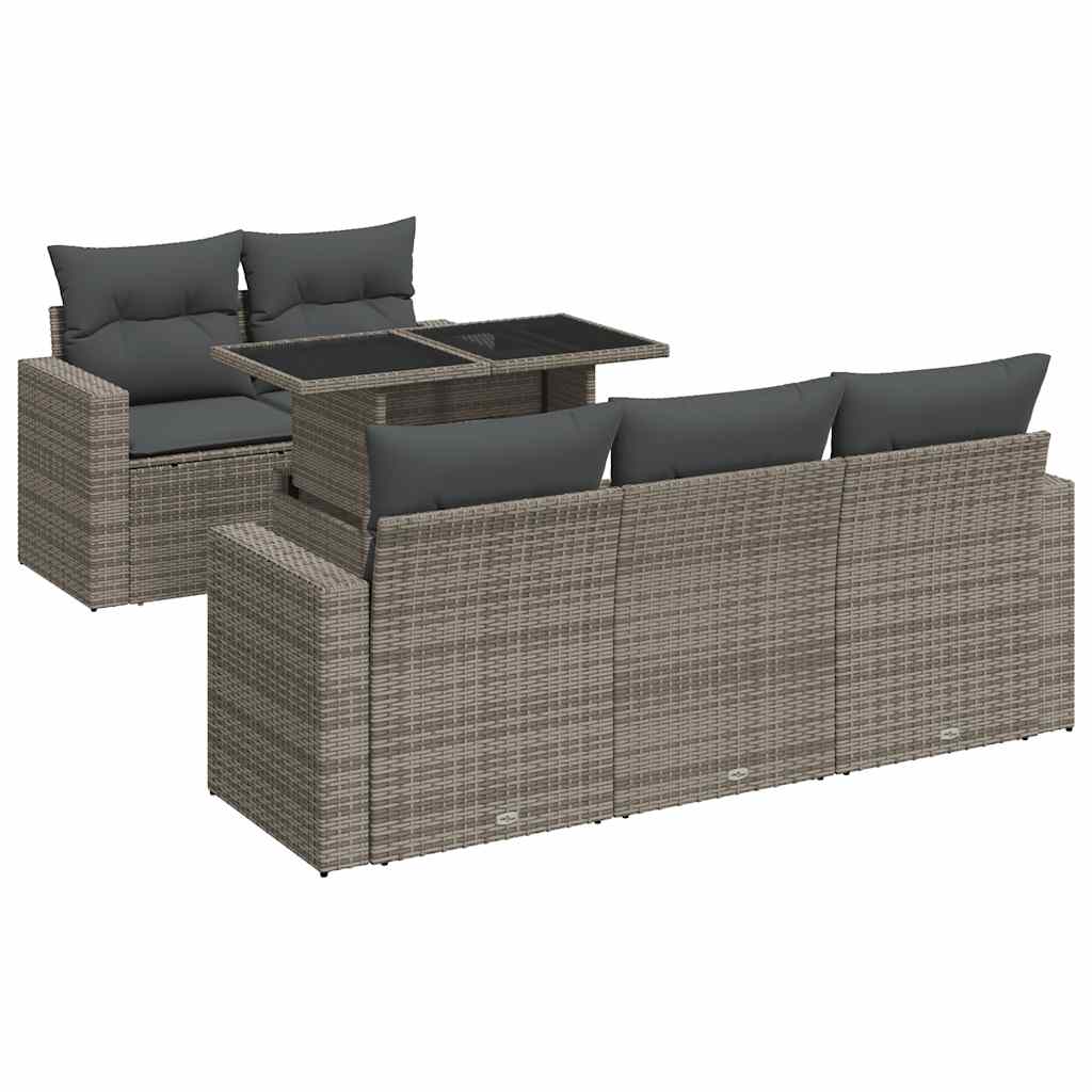 6 részes szürke polyrattan kerti ülőgarnitúra párnákkal