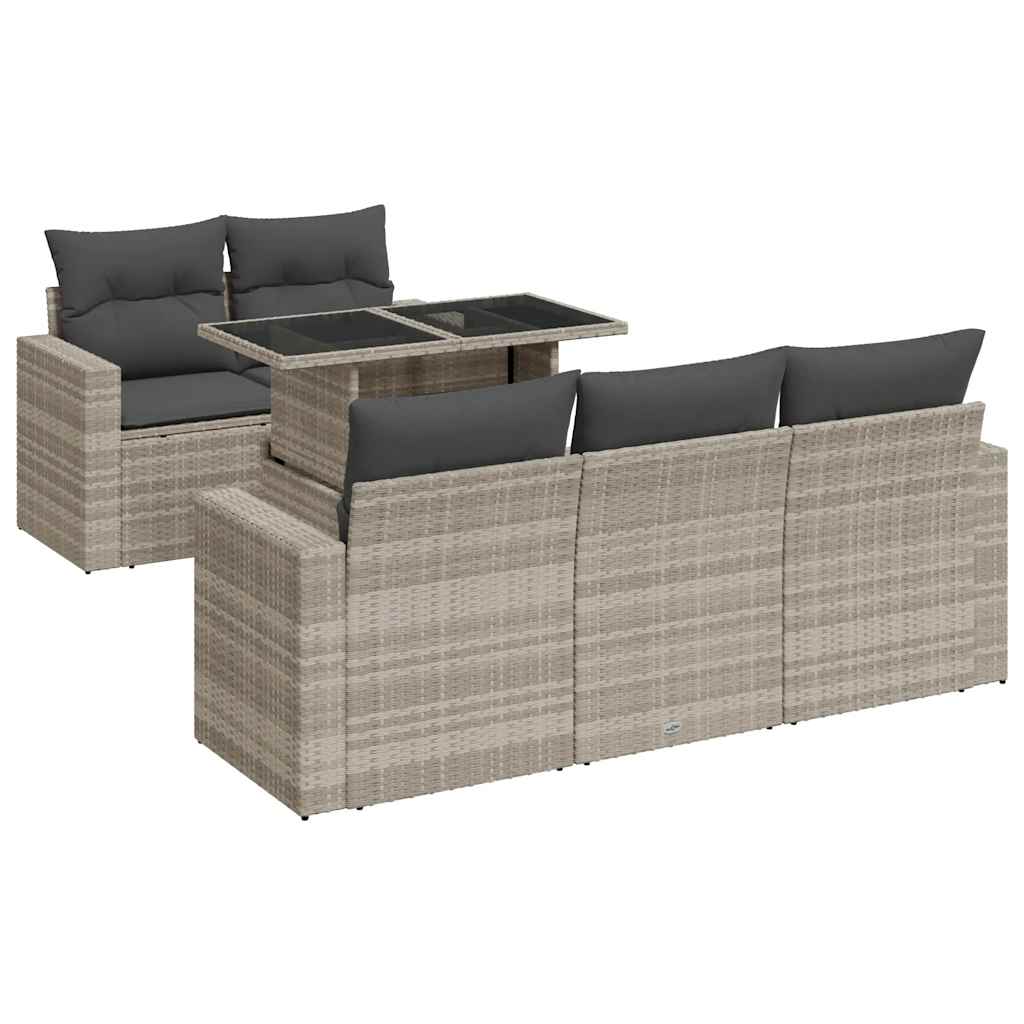 6 részes világosszürke polyrattan kerti ülőgarnitúra párnákkal