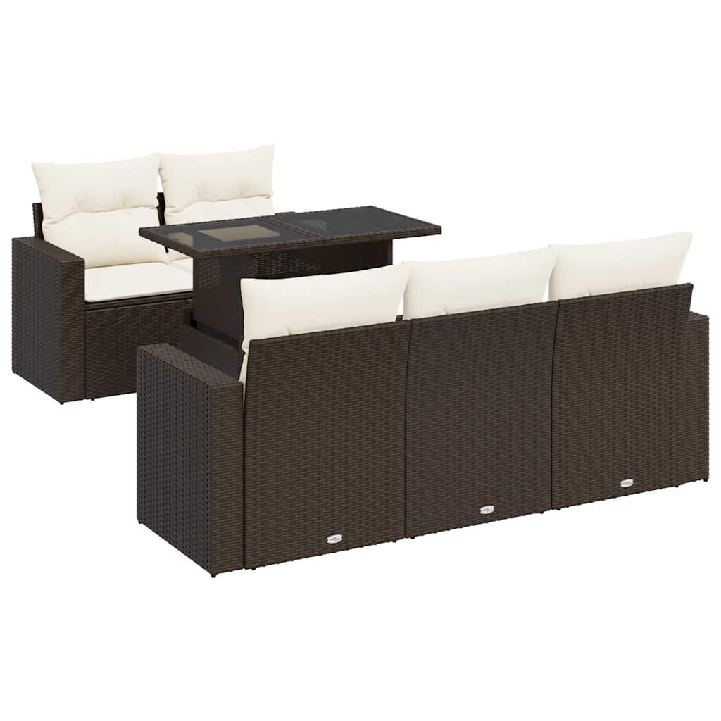 6 részes barna polyrattan kerti ülőgarnitúra párnával