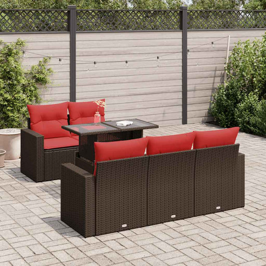 6 részes barna polyrattan akácfa kerti ülőgarnitúra párnával