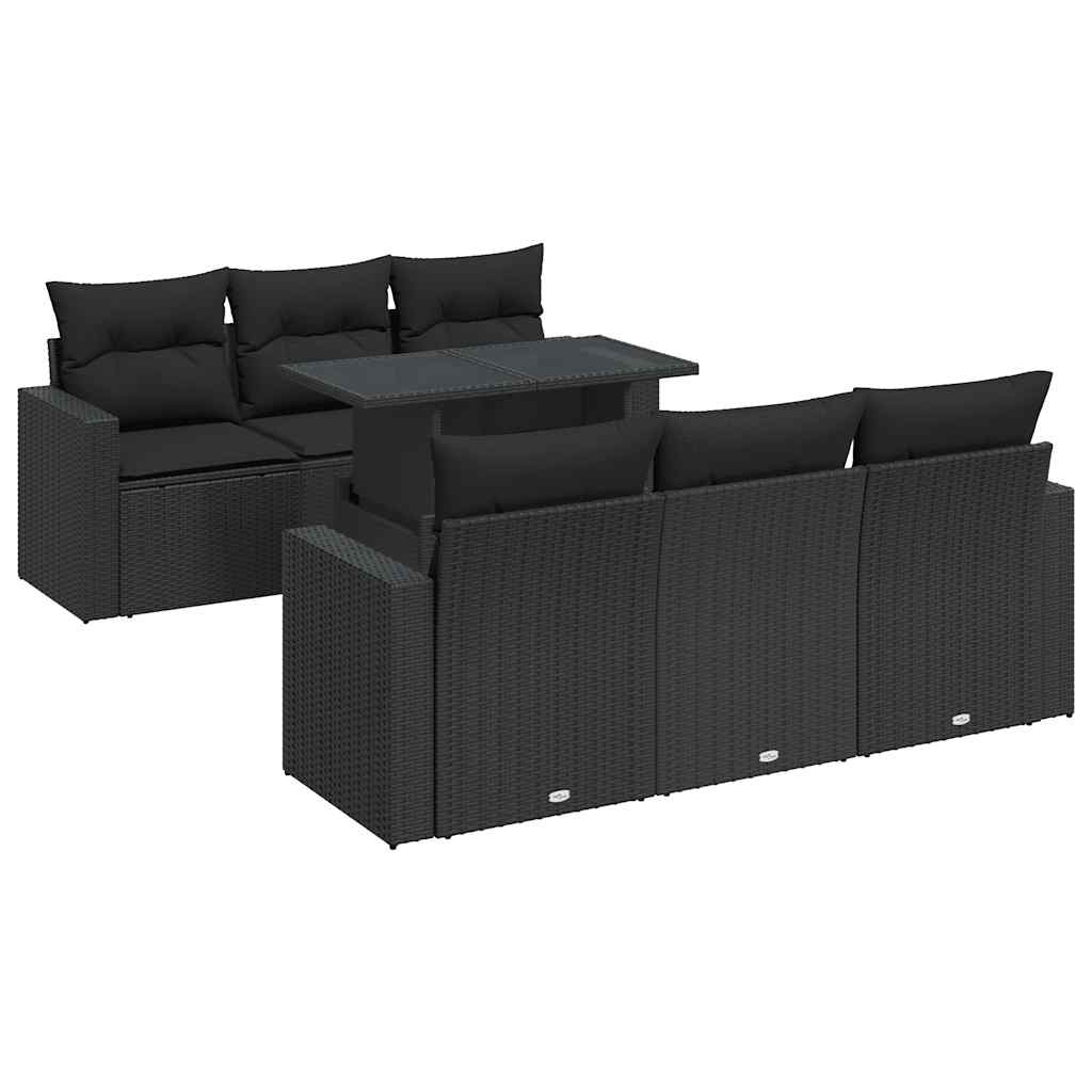 7 részes fekete polyrattan kerti ülőgarnitúra párnával