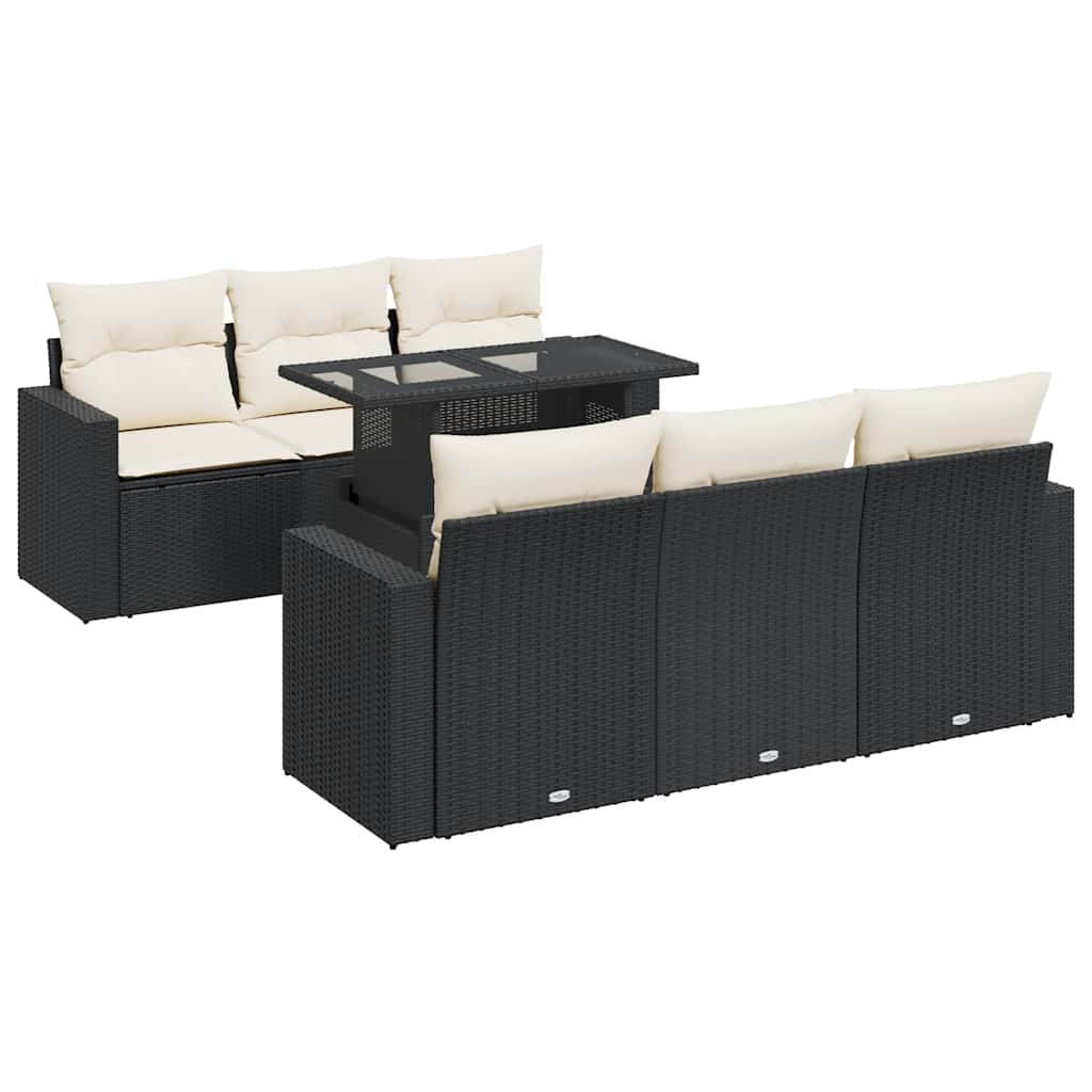7 részes fekete polyrattan kerti ülőgarnitúra párnával