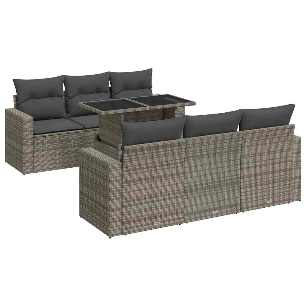 7 részes szürke polyrattan kerti ülőgarnitúra párnákkal