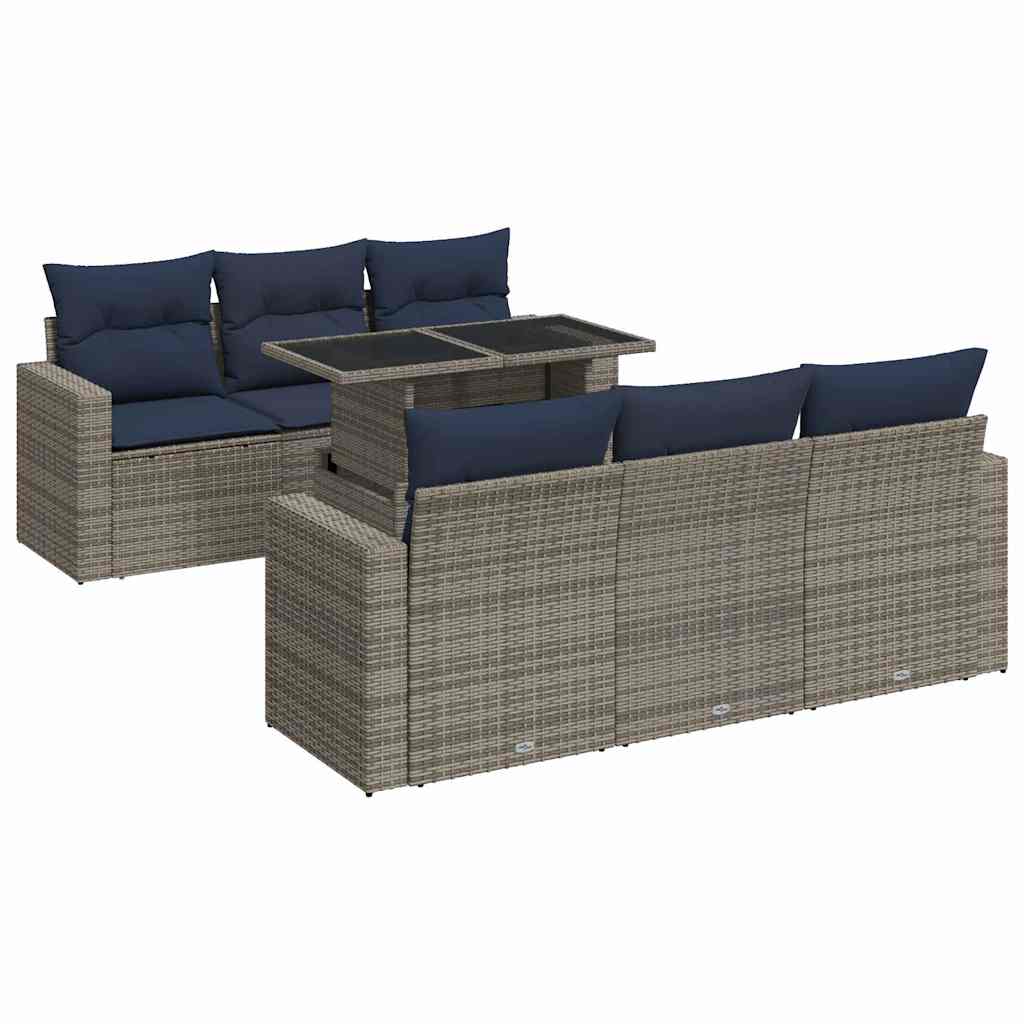 7 részes szürke polyrattan akácfa kerti ülőgarnitúra párnákkal