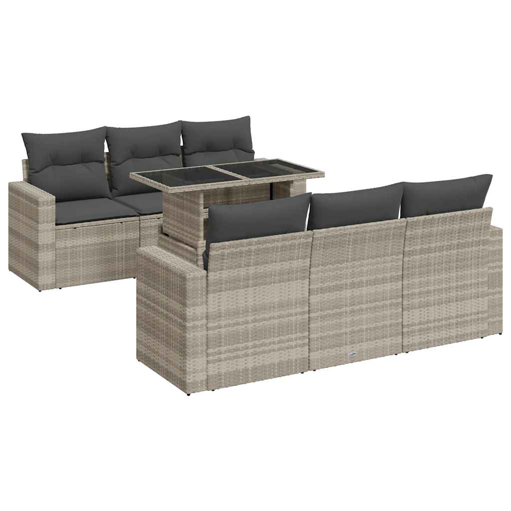 7 részes világosszürke polyrattan kerti ülőgarnitúra párnákkal